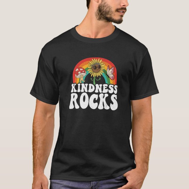 Hippie Retro Teacher Anti Bullying Rainbow Kindnes T-Shirt (Vorderseite)