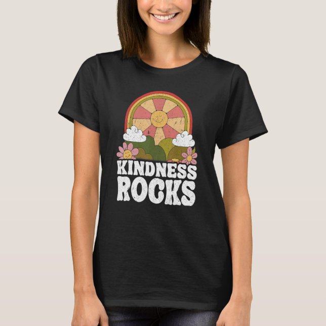 Hippie Retro Teacher Rainbow Kindness Rocks Earth  T-Shirt (Vorderseite)