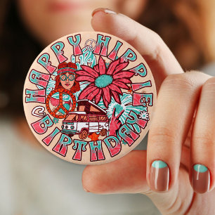 Hippie Retro Vintage Farben Geburtstag Button