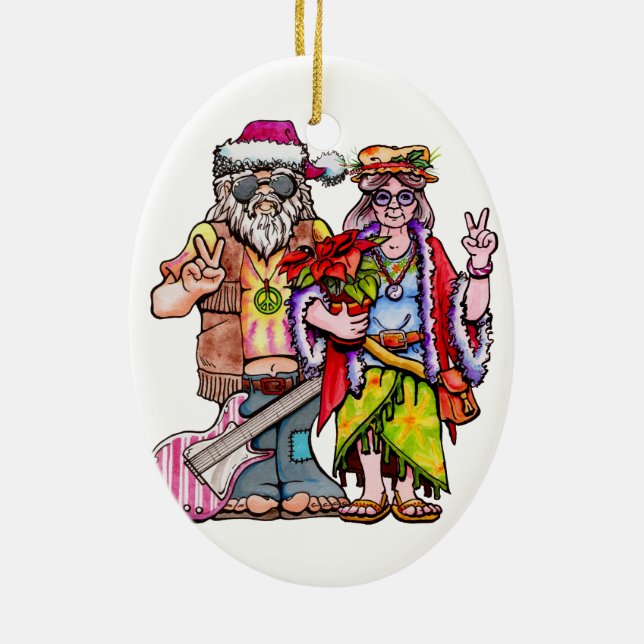 Hippie Santa Couple Keramik Ornament (Hinten)
