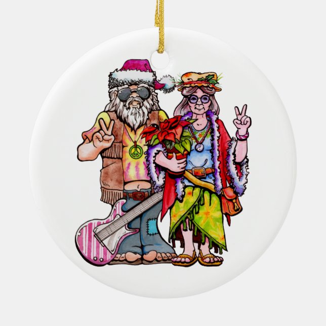 Hippie Santa Couple Keramik Ornament (Hinten)