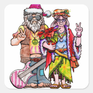 Hippie Santa Couple Quadratischer Aufkleber