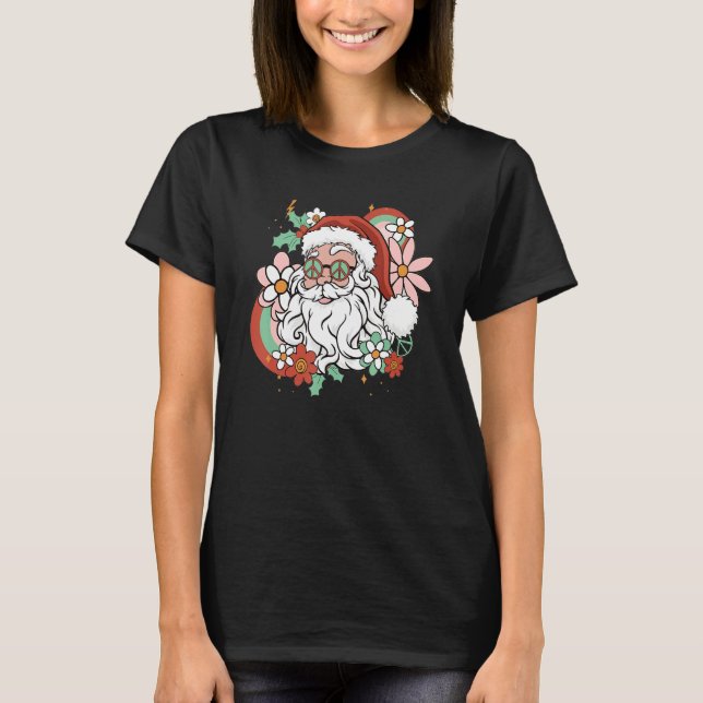 Hippie Santa Groovy Peace Sign  Christmas T-Shirt (Vorderseite)