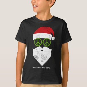 Hippie Santa Groovy Peace Sign Weihnachten T-Shirt