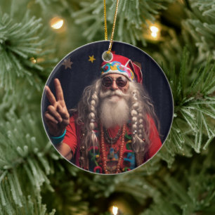 Hippie Santa Ornament, Hippie Weihnachtsdekor Keramik Ornament