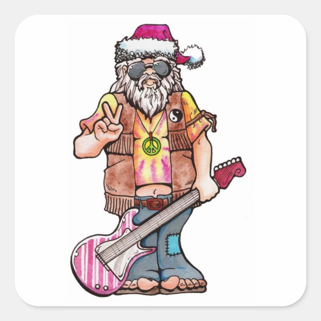 Hippie Santa Quadratischer Aufkleber (Vorderseite)