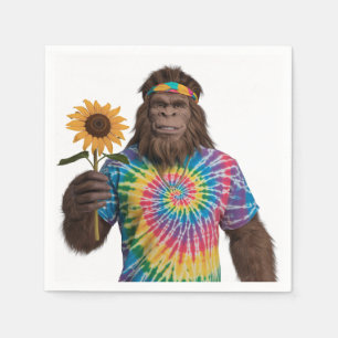 Hippie Sasquatch in Tiedye mit Sonnenblumen Serviette