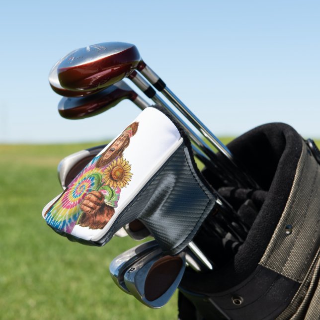 Hippie Sasquatch mit Sonnenblume Golf Headcover (In Situ)