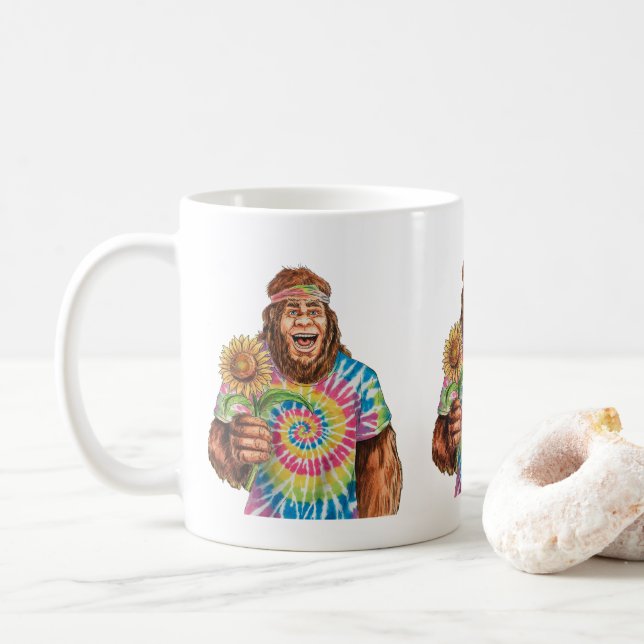 Hippie Sasquatch mit Sonnenblume Kaffeetasse (Mit Donut)