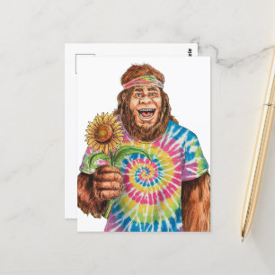 Hippie Sasquatch mit Sonnenblume Postkarte