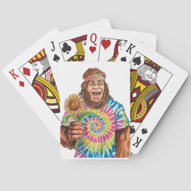 Hippie Sasquatch mit Sonnenblume Spielkarten (Rückseite)