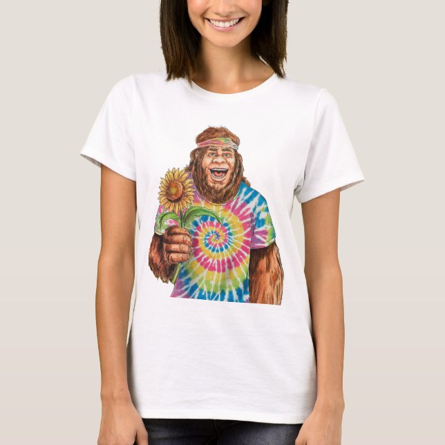 Hippie Sasquatch mit Sonnenblume T-Shirt (Vorderseite)