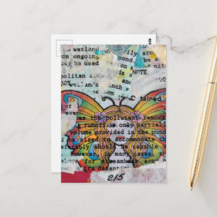 Hippie-Schmetterlingsfrau Mixed Media Collage Postkarte