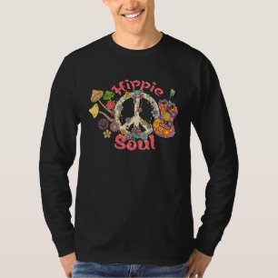 Hippie-Seele Gitarre Friedenszeichen Blumen Lustig T-Shirt