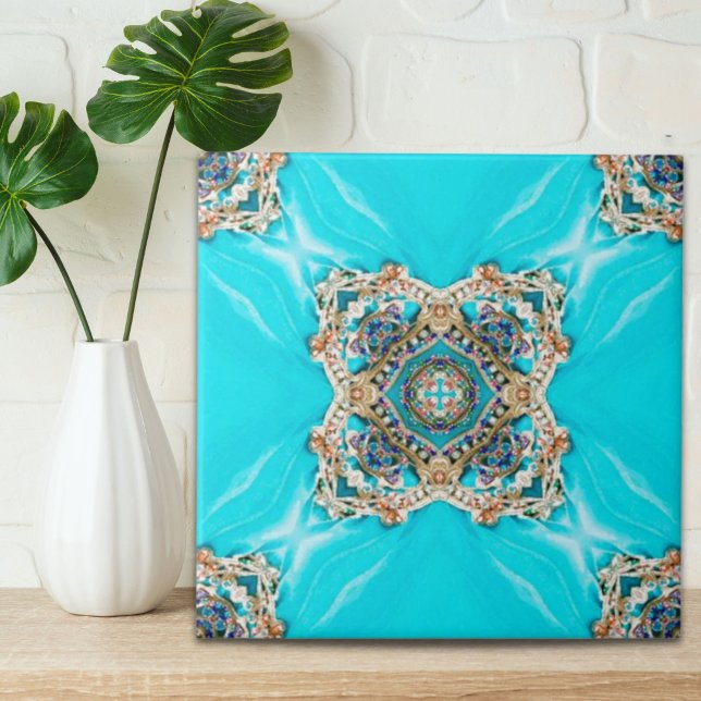 Hippie Sinti und Roma Ethnisch türkisblau-bohemiis Fliese (Hippie Gypsy Ethnic turquoise aqua blue bohemian Ceramic Tile)