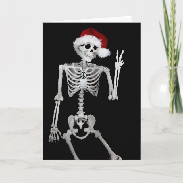 Hippie Skeleton Santa Peace Weihnachtskarte Karte (Vorderseite)