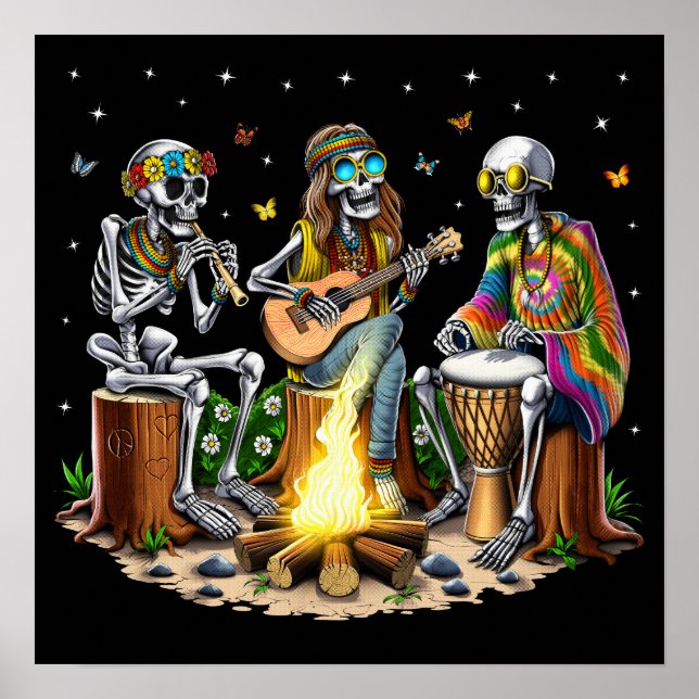 Hippie Skeletons Camping Poster (Vorne)