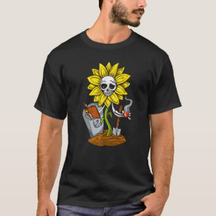 Hippie Skull Sonnenblumen Skelett Drink Kaffee Fl T-Shirt
