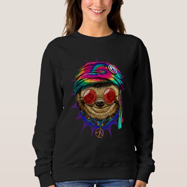Hippie Sloth Tie Dye Animal Peace Sign Psychedelic Sweatshirt (Vorderseite)