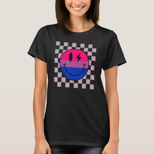Hippie Smile Face Bisexual Pride Bi Flag Retro Gro T-Shirt (Vorderseite)