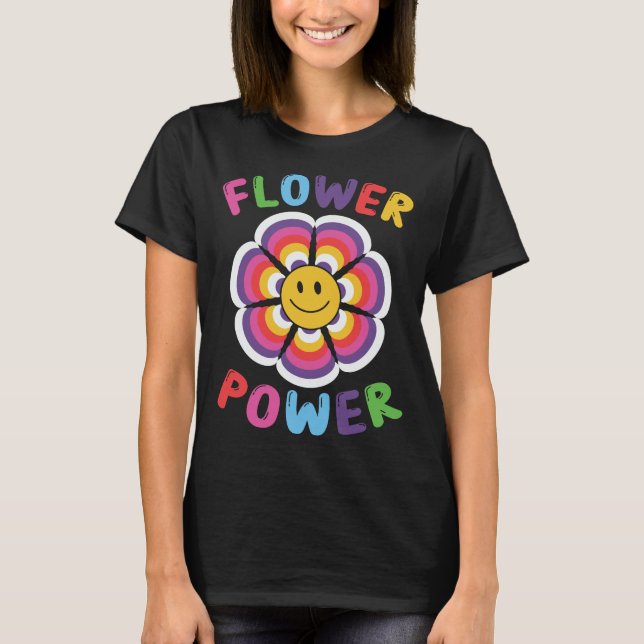 Hippie-Smiley-Face-Blume-Power- T-Shirt (Vorderseite)