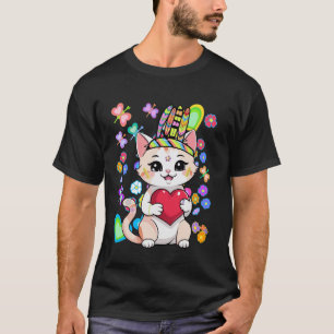 Hippie Sommer Katze Herz Katzen Hippies Kätzchen K T-Shirt