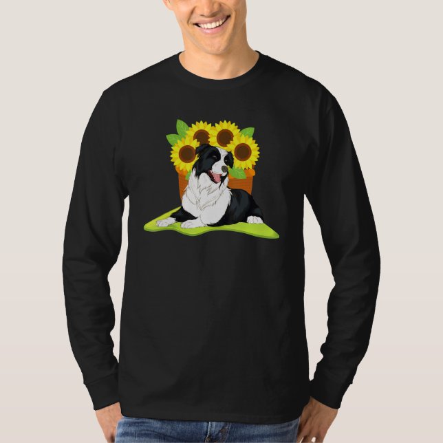 Hippie Sonnenblume Niedlich Hund Tier Border Colli T-Shirt (Vorderseite)