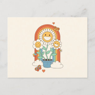 Hippie-Sonnenblumen und Regenbogen Feiertagspostkarte