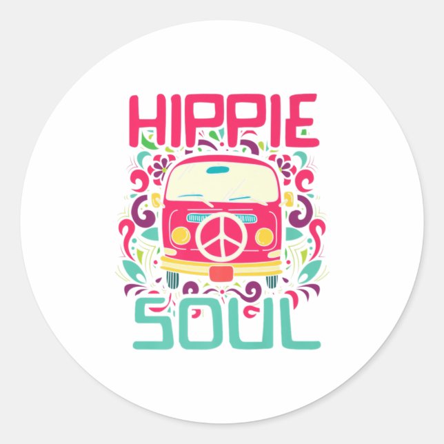 Hippie Soul Colorful Peace Van Premium Runder Aufkleber (Vorderseite)