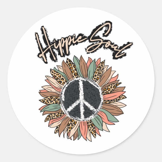 Hippie Soul Peace Signature Sonnenblume Runder Aufkleber (Vorderseite)