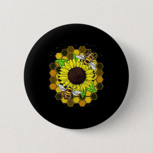 Hippie Sunflower Bees Button