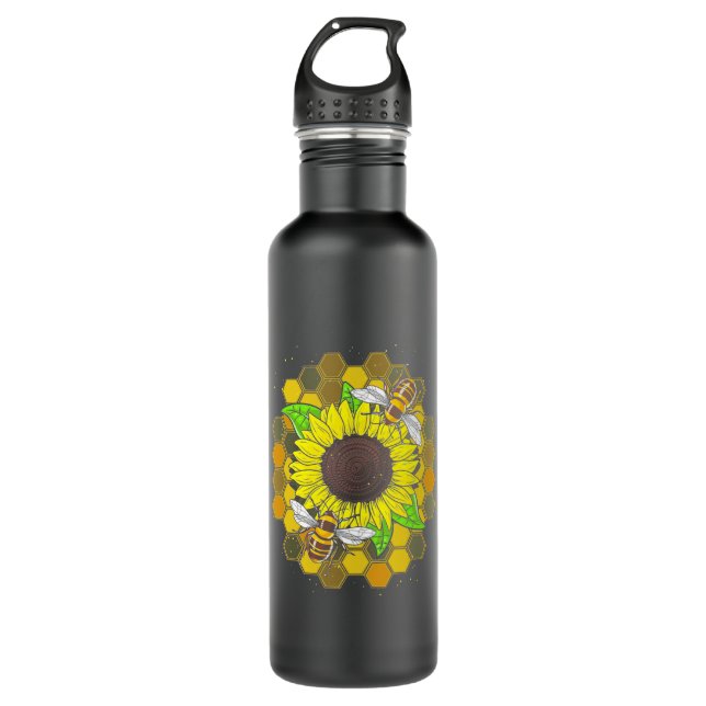 Hippie Sunflower Bees Edelstahlflasche (Vorderseite)