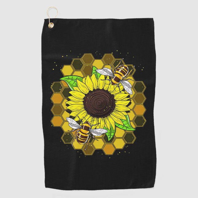 Hippie Sunflower Bees Golfhandtuch (Vorderseite)