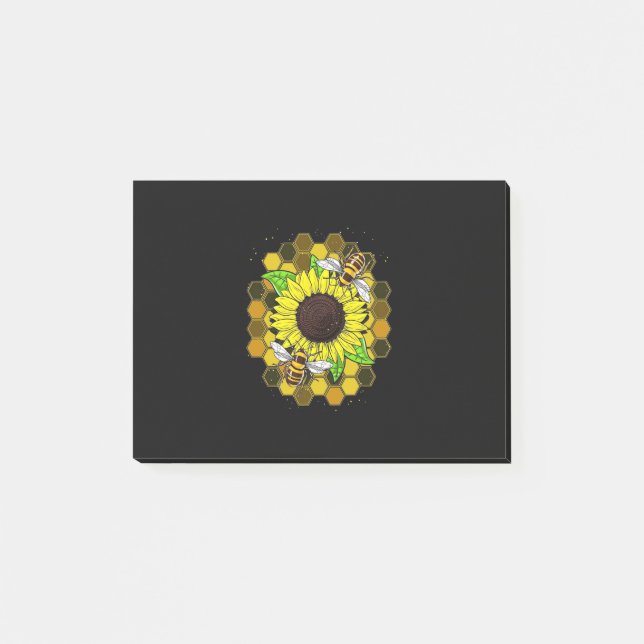 Hippie Sunflower Bees Post-it Klebezettel (Vorderseite)