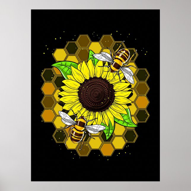 Hippie Sunflower Bees Poster (Vorne)