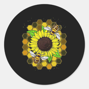 Hippie Sunflower Bees Runder Aufkleber