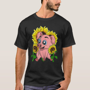 Hippie Sunflower Niedlich Piglet Farm Tier Bauer P T-Shirt