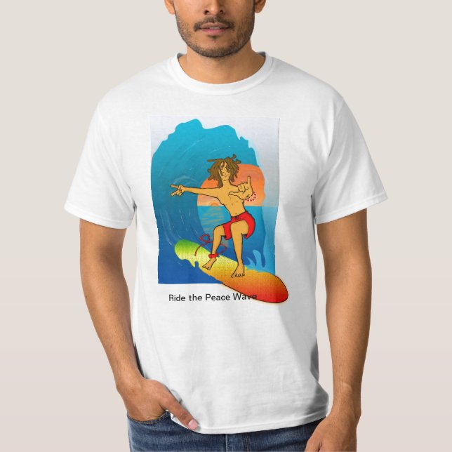 Hippie-Surfer, reiten die Friedenswelle T-Shirt (Vorderseite)