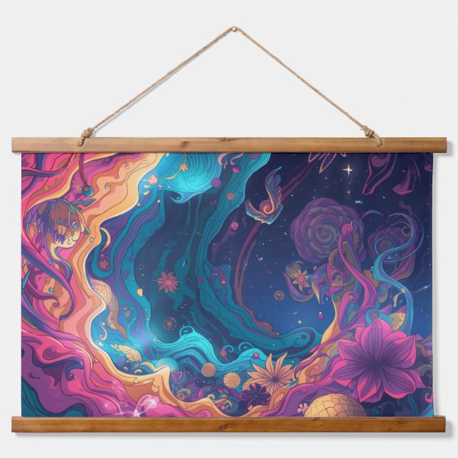 Hippie Tapestry Wandteppich Mit Holzrahmen (Vorne)