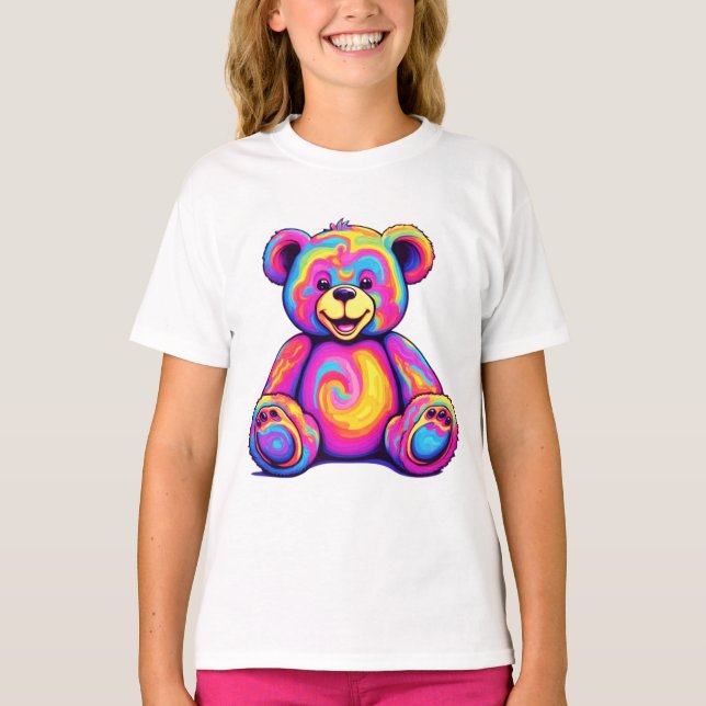 Hippie Teddy Bear Rainbow Psychedelic Bright Color T-Shirt (Vorderseite)