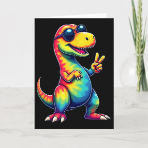 Hippie Tie Dye T-Rex Dino Friedenszeichen  Karte