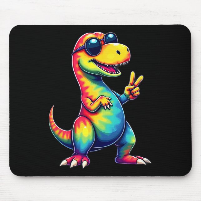 Hippie-Tie-Dye-T-Rex-Dino-Friedenszeichen  Mousepad (Vorne)
