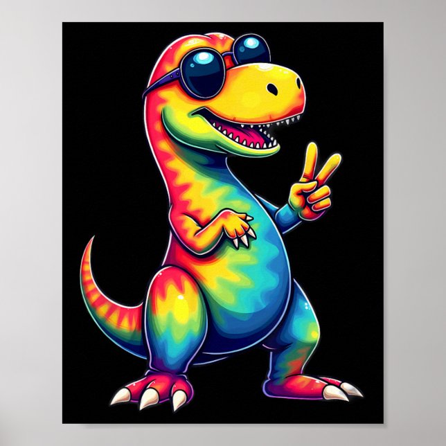 Hippie Tie Dye T-Rex Dino Friedenszeichen  Poster (Vorne)