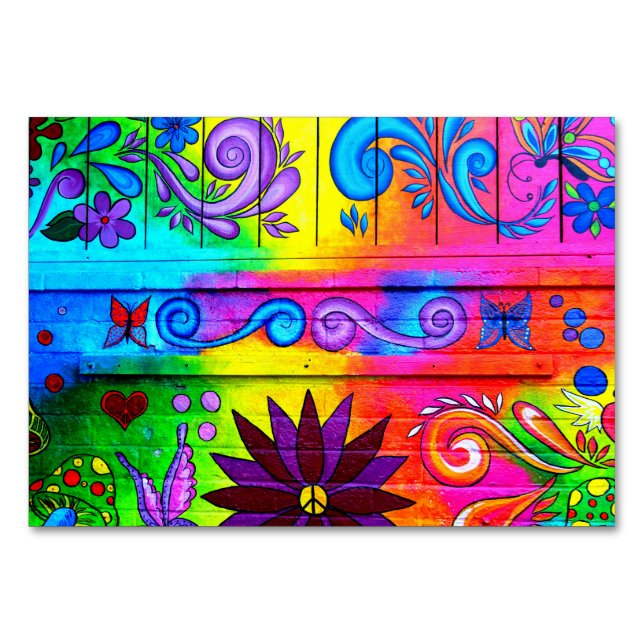 Hippie-Tischkarte des Groovy 70 Tischnummer (Vorderseite)