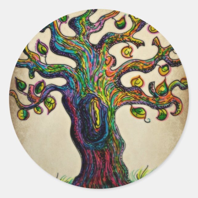 Hippie Tree Runder Aufkleber (Vorderseite)
