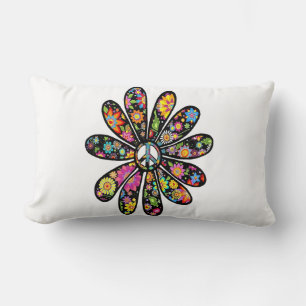 Hippie Trippy Blume Power Peace Sign Floral Lendenkissen