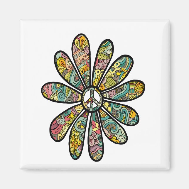 Hippie Trippy Blume Power Peace Sign Seventies Magnet (Vorne)