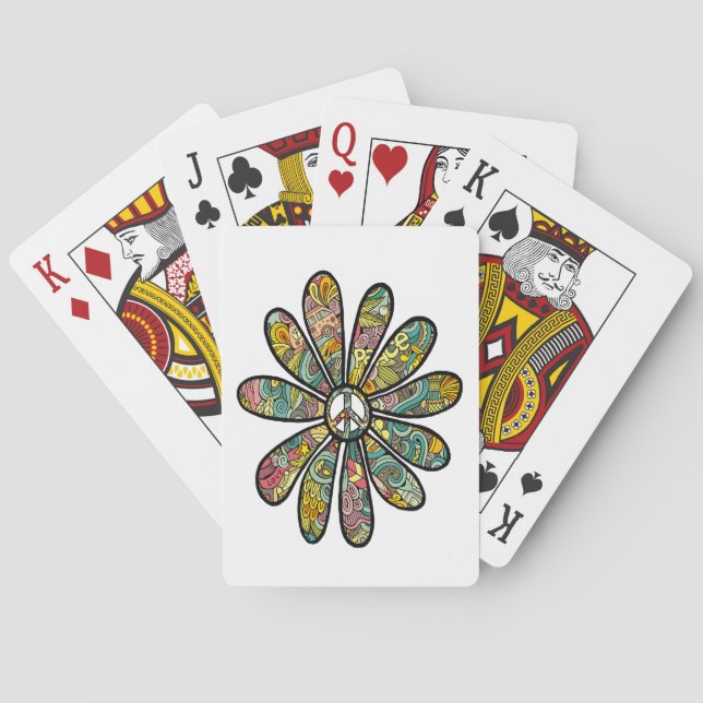 Hippie Trippy Blume Power Peace Sign Seventies Spielkarten (Rückseite)