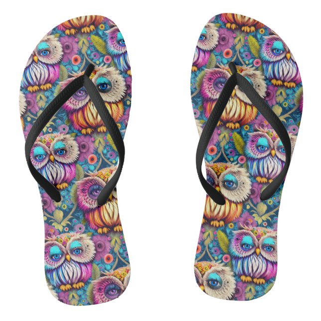 Hippie Trippy Psychedelic Colorful Owl Flip Flops (Fußbett)