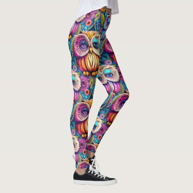 Hippie Trippy Psychedelic Colorful Owl Leggings (Rechts)